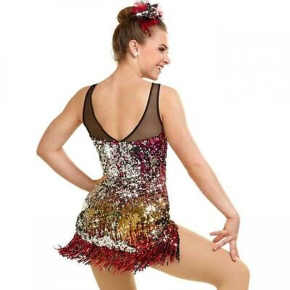Dance Costume Medium Adult Multi Curtain Call J5075 Jazz Tap Sequin Fringe - Picture 2 of 2